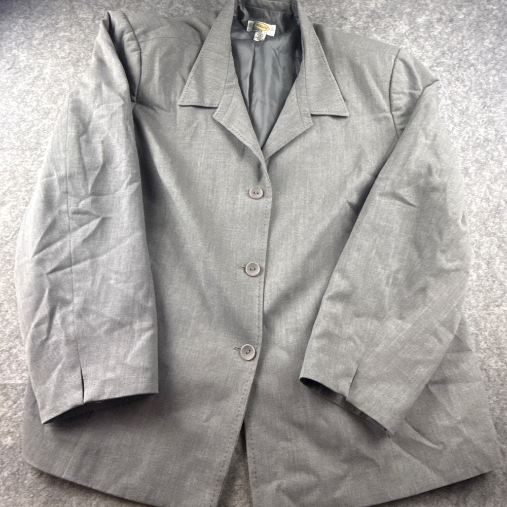 Talbots Woman Gray 100% Wool 3 Button Blazer Jacket Plus Size 22W Pick Stitch